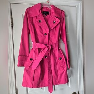 London Fog Vibrant Pink Trench Coat Sz M NWT